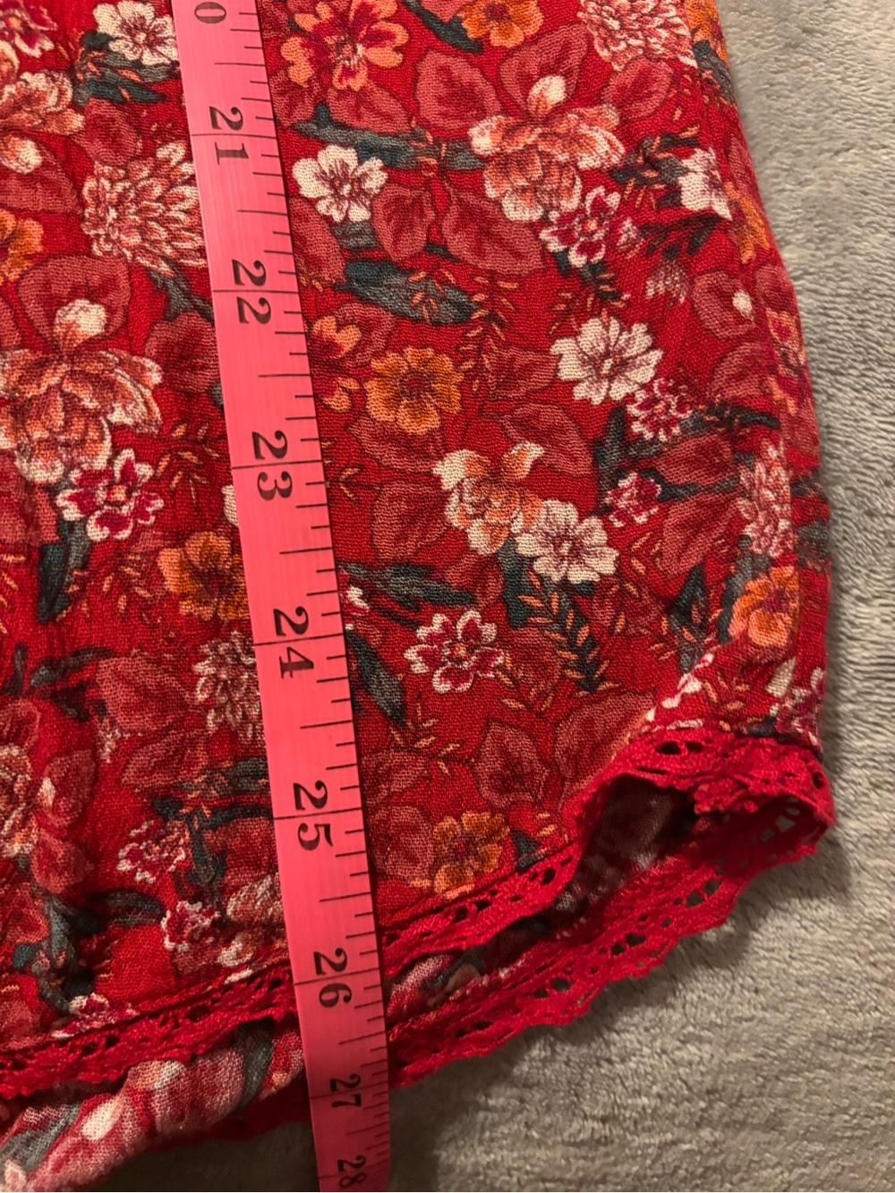 Women's Red Floral Lace Yoke Peasant Blouse - Picture 11 of 14